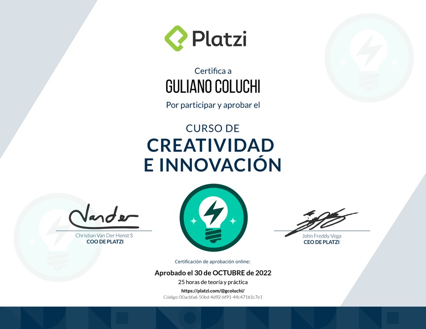 Diploma del Curso de Creatividad e Innovación