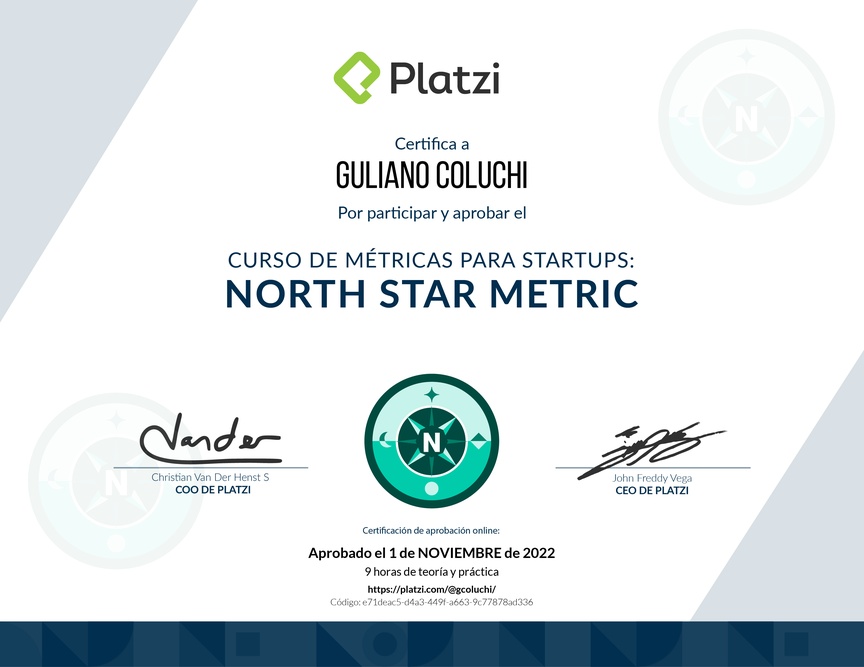 Diploma del Curso de Métricas para Startups en Etapa Temprana