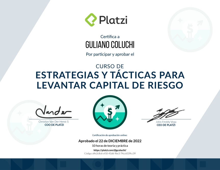 Diploma del Curso de Levantamiento de Capital para Emprendedores en Etapa Semilla