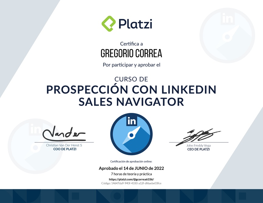 Diploma del Curso de Prospección con LinkedIn Sales Navigator