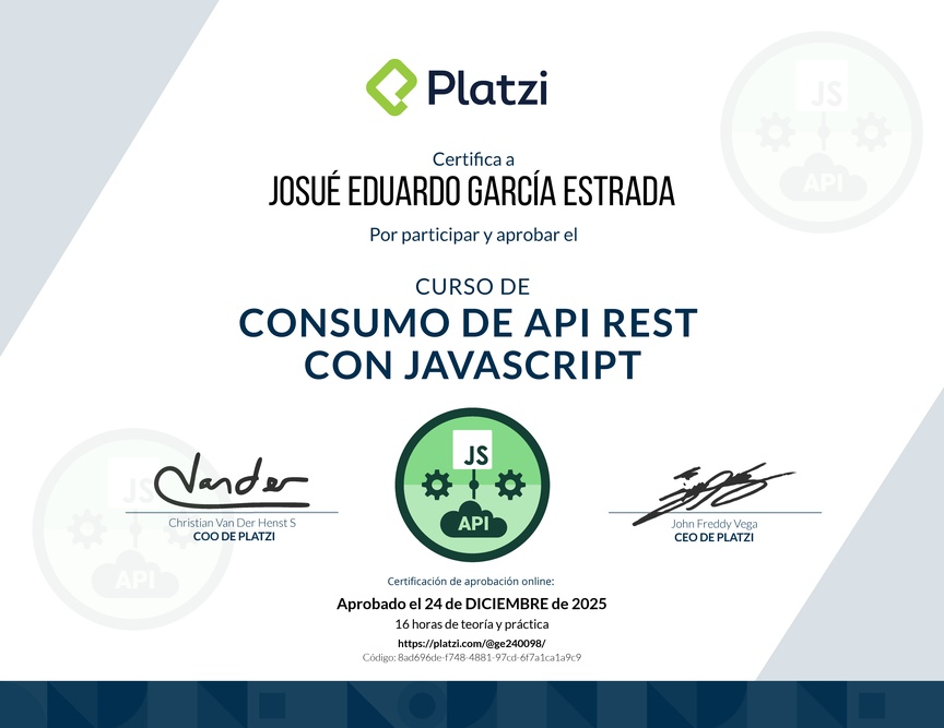 Diploma del Curso de API REST con Javascript: Fundamentos