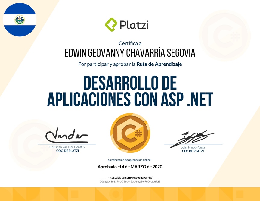Diploma de la Ruta de Aprendizaje de Desarrollo con ASP.NET