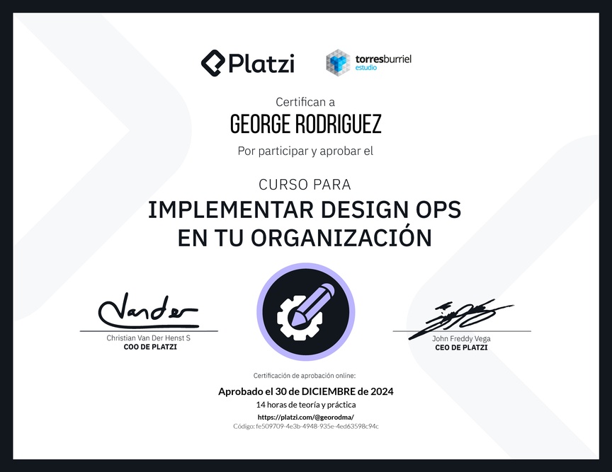 Diploma del Curso para Implementar Design Ops en tu organización