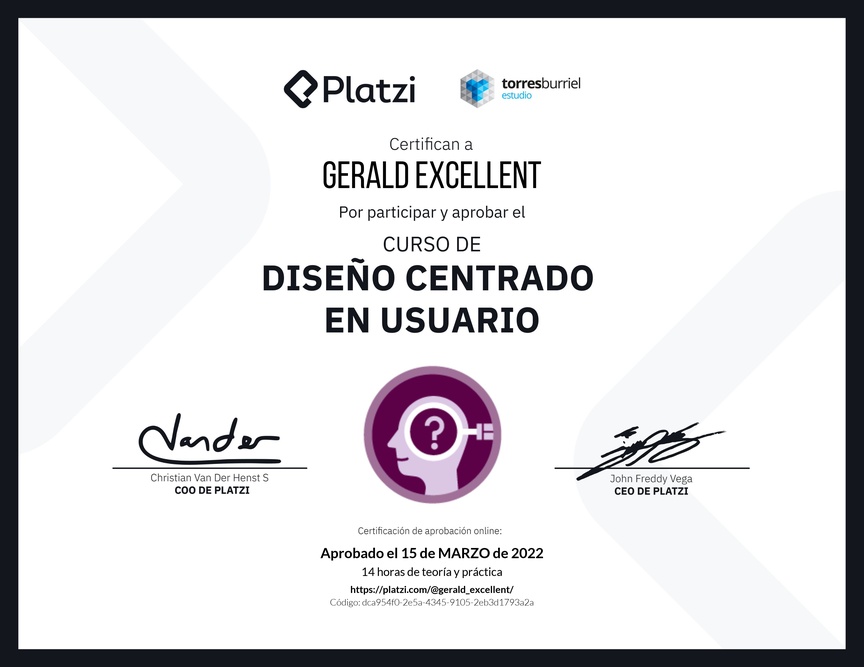 Diploma del Curso de Diseño Centrado en Usuario