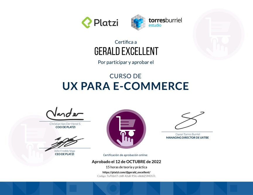Diploma del Curso de UX para E-Commerce
