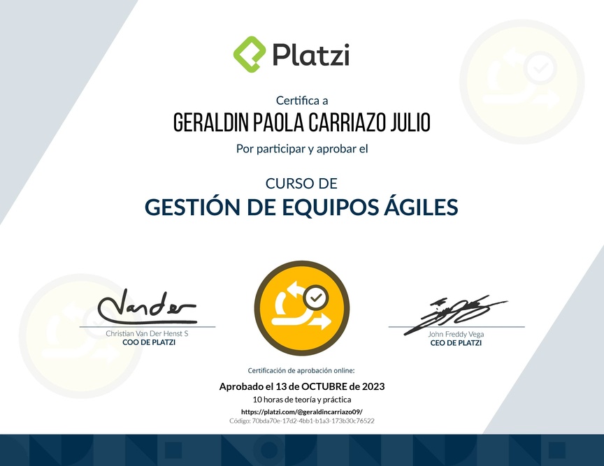 Diploma del Curso de Gestión de Equipos Ágiles