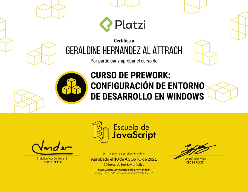Diploma del Curso de Prework: Configuración de Entorno de Desarrollo en Windows