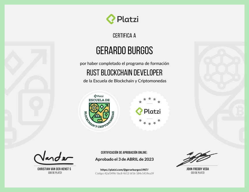Diploma de la Ruta de Aprendizaje de Rust Blockchain Developer