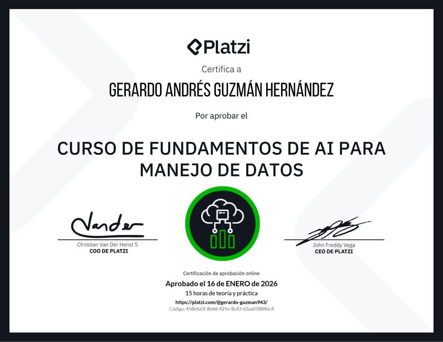 Diploma del Curso de Fundamentos de AI para Manejo de Datos