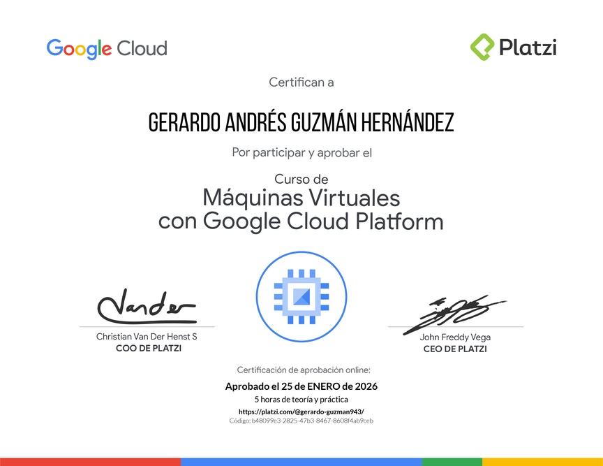 Diploma del Curso de Máquinas Virtuales con Google Cloud Platform