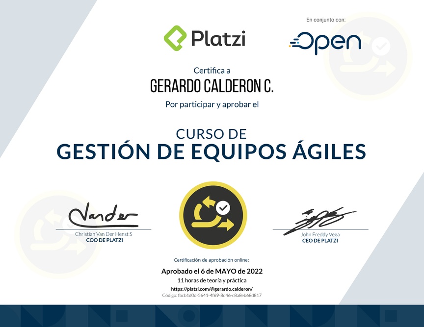 Diploma del Curso de Gestión de Equipos Ágiles