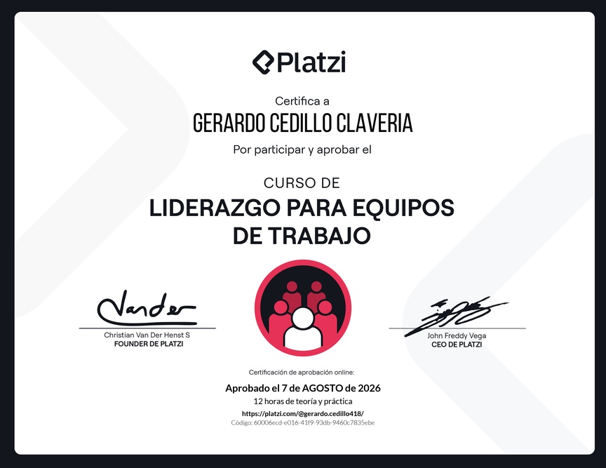 Diploma del Curso de Liderazgo para Equipos de Trabajo