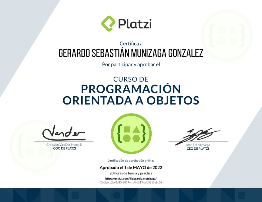 Diploma del Curso de Programación Orientada a Objetos: POO