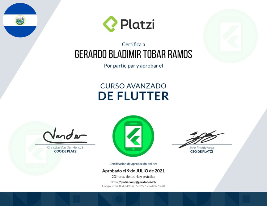 Diploma del Curso Avanzado de Flutter