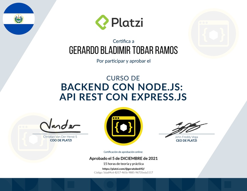 Diploma del Curso de Backend con Node.js: API REST con Express.js