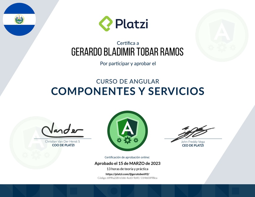 Diploma del Curso de Angular: Componentes y Servicios