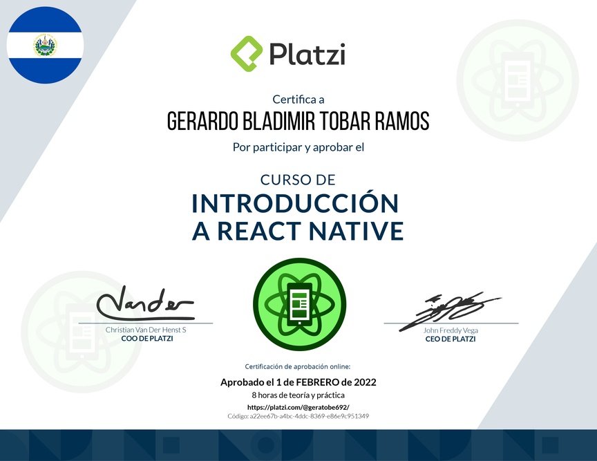 Diploma del Curso de Introducción a React Native