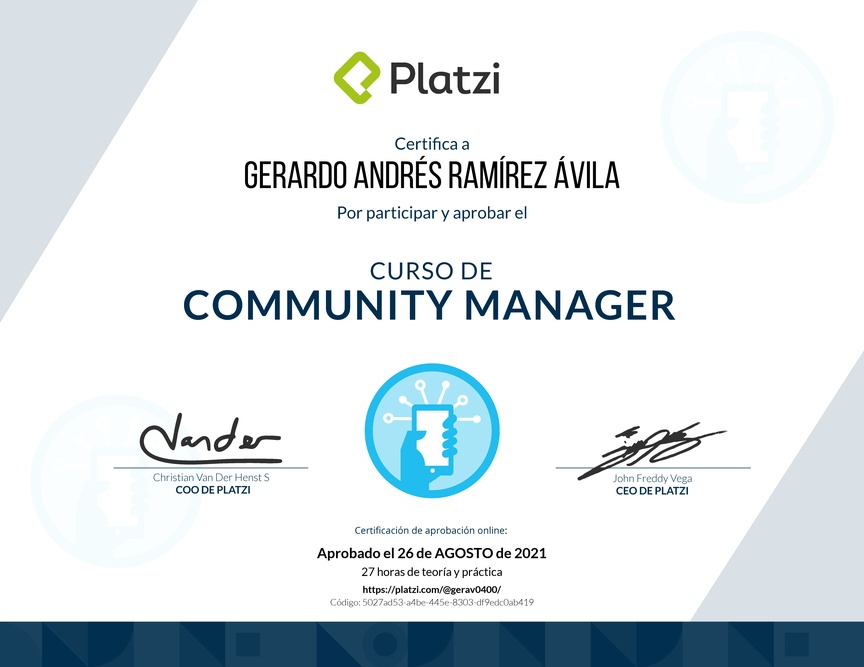 Diploma del Curso de Community Manager (2018)