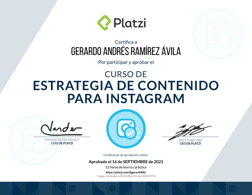 Diploma del Curso de Estrategia de Contenido para Instagram