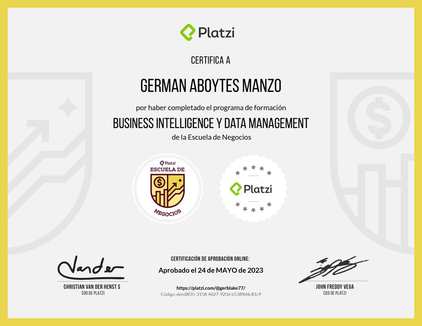 Diploma de la Ruta de Aprendizaje de Business Intelligence y Data Management