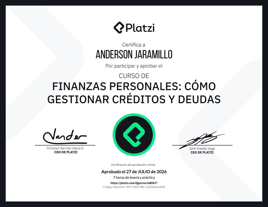 Diploma del Curso de Finanzas Personales: Cómo Gestionar Créditos y Deudas
