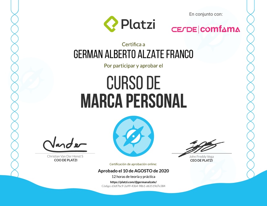 Diploma del Curso Gratis de Marca Personal 2018
