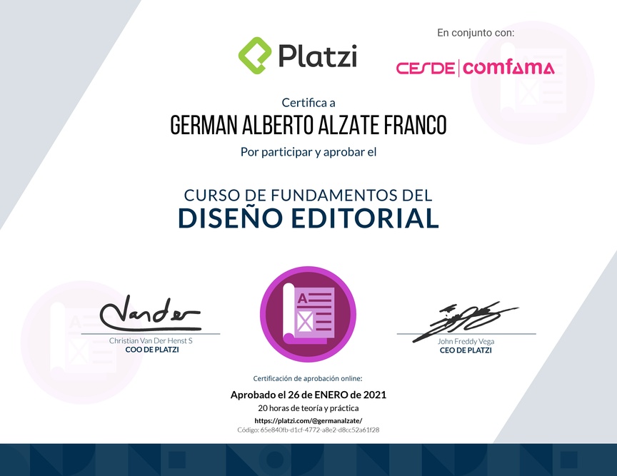 Diploma del Curso de Fundamentos del Diseño Editorial: Publicaciones Impresas y Digitales