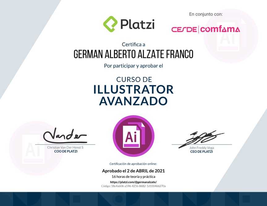 Diploma del Curso de Illustrator Avanzado
