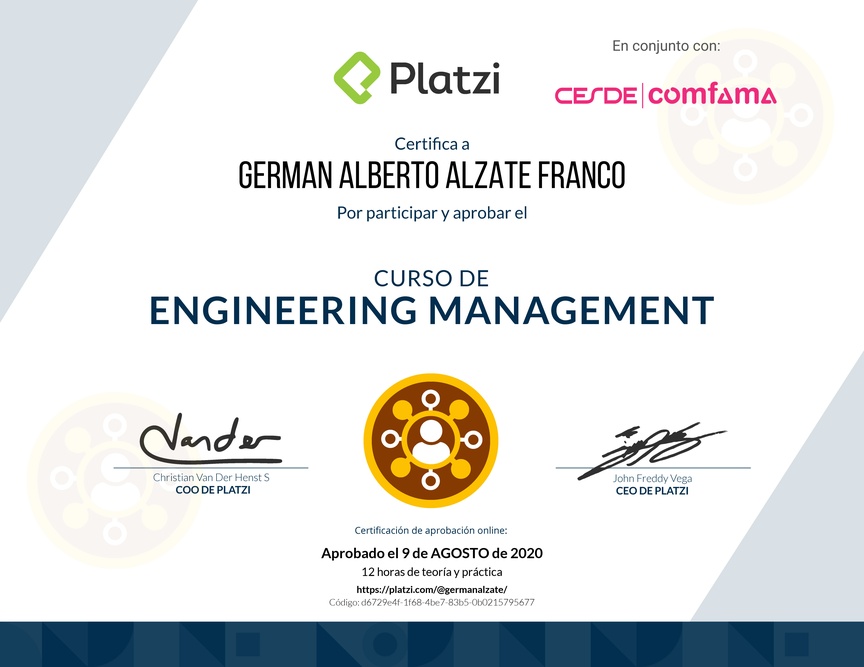 Diploma del Curso de Engineering Management