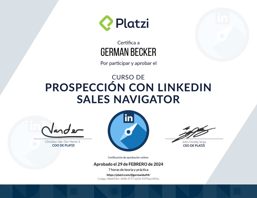 Diploma del Curso de Prospección con LinkedIn Sales Navigator
