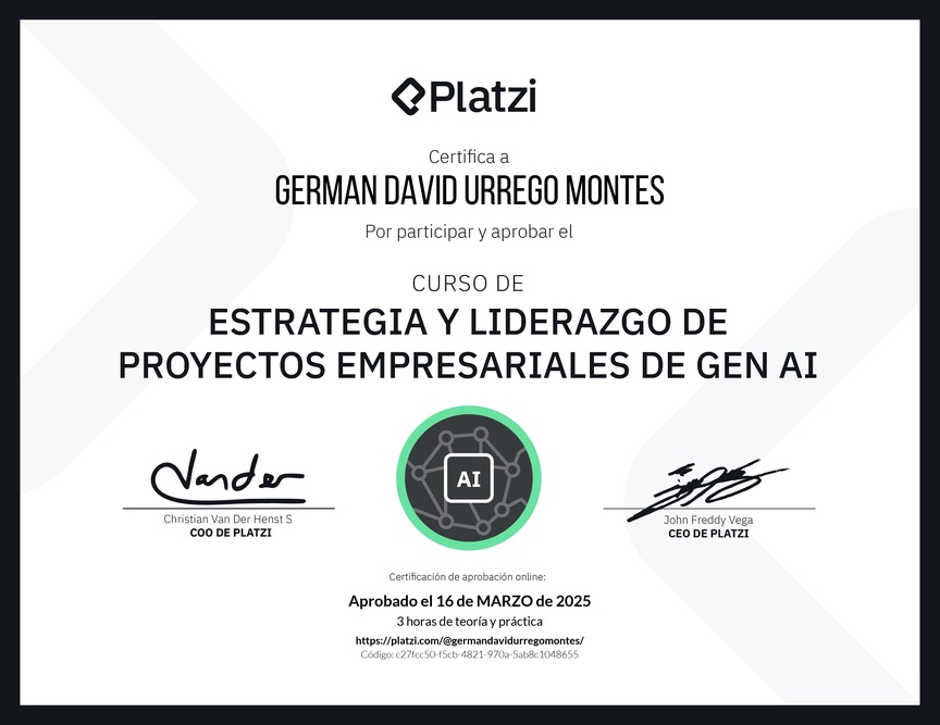 Diploma del Curso de Estrategia y Liderazgo de Proyectos Empresariales de Gen AI