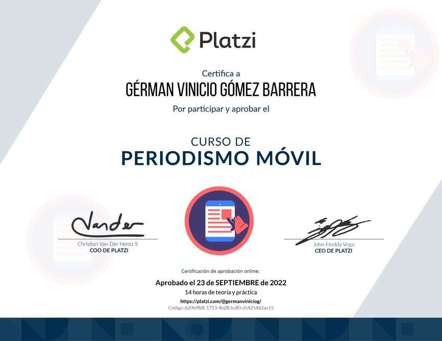 Diploma del Curso de Periodismo Móvil