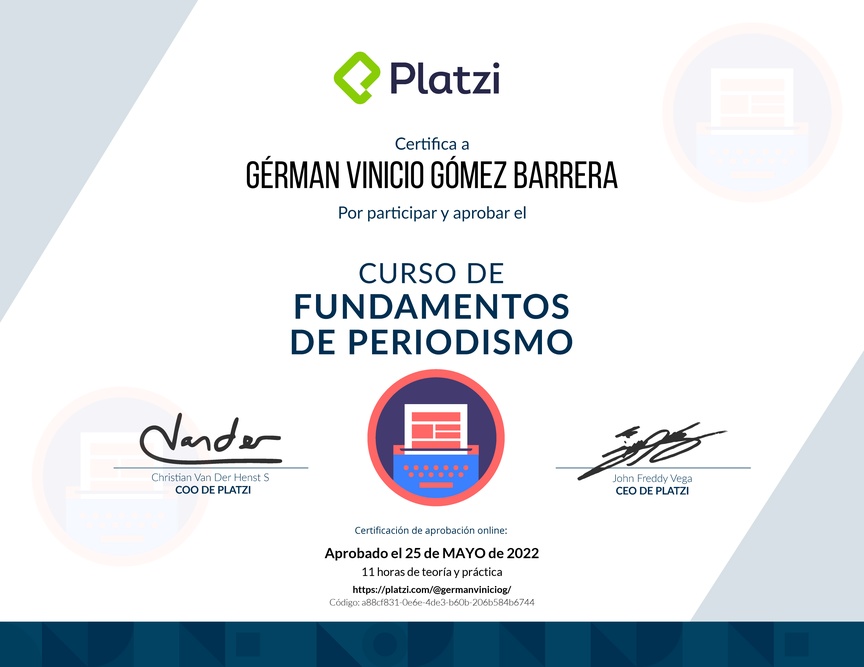 Diploma del Curso de Introducción al Periodismo