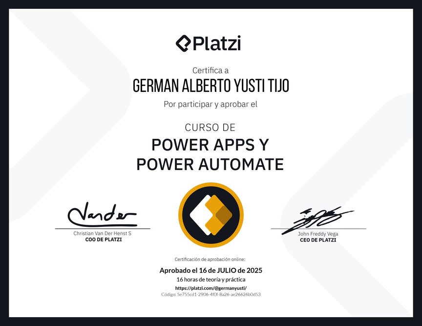 Diploma del Curso de Power Apps y Power Automate
