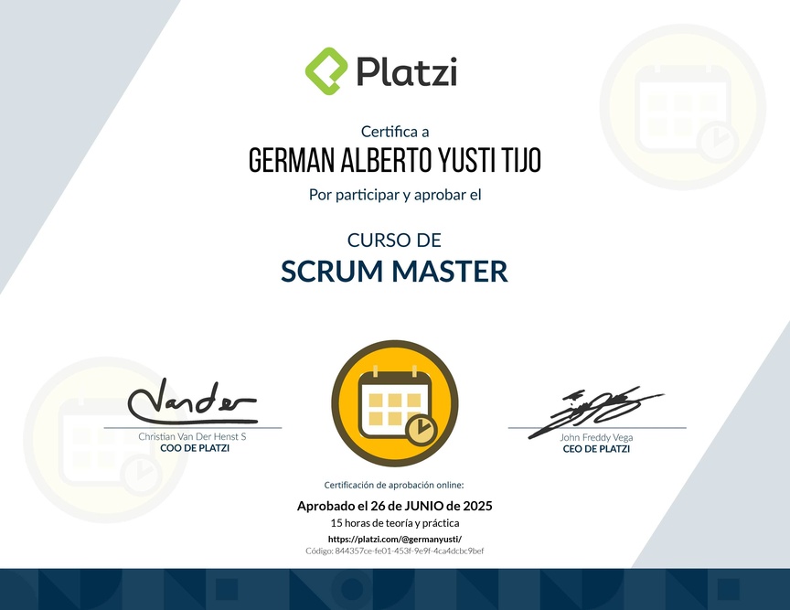 Diploma del Curso de Scrum Master