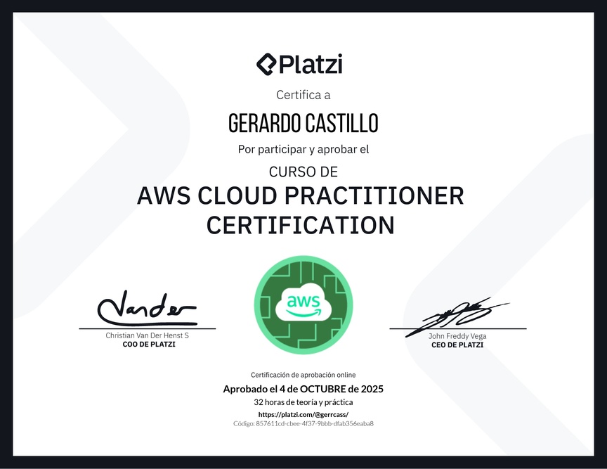Diploma del Curso AWS Cloud Practitioner Certification