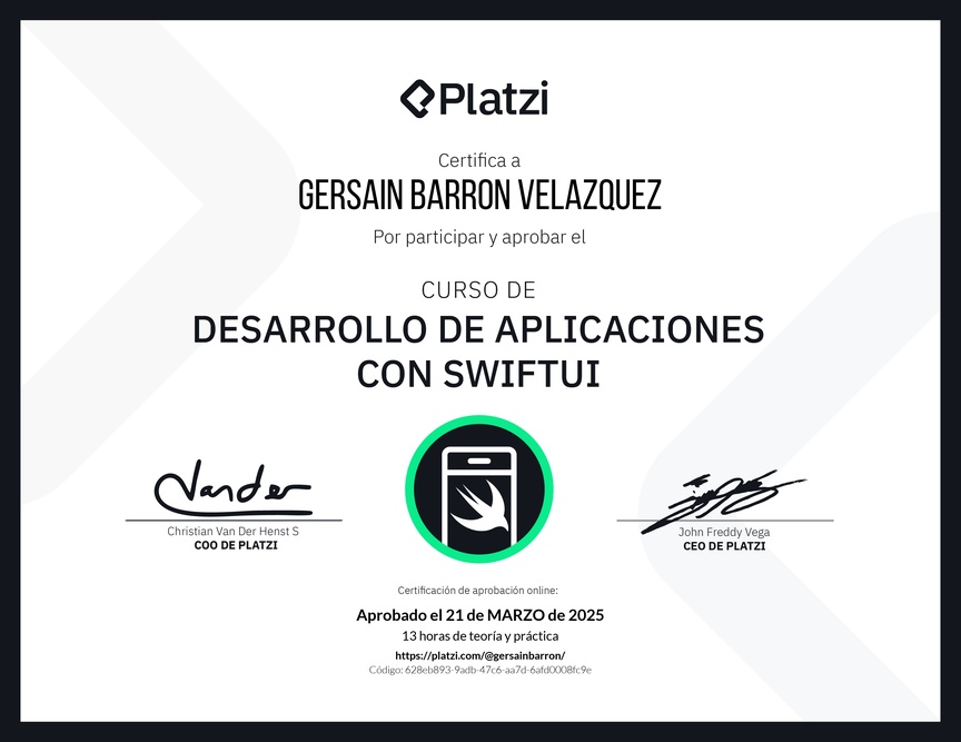Diploma del Curso de Desarrollo de Aplicaciones con SwiftUI