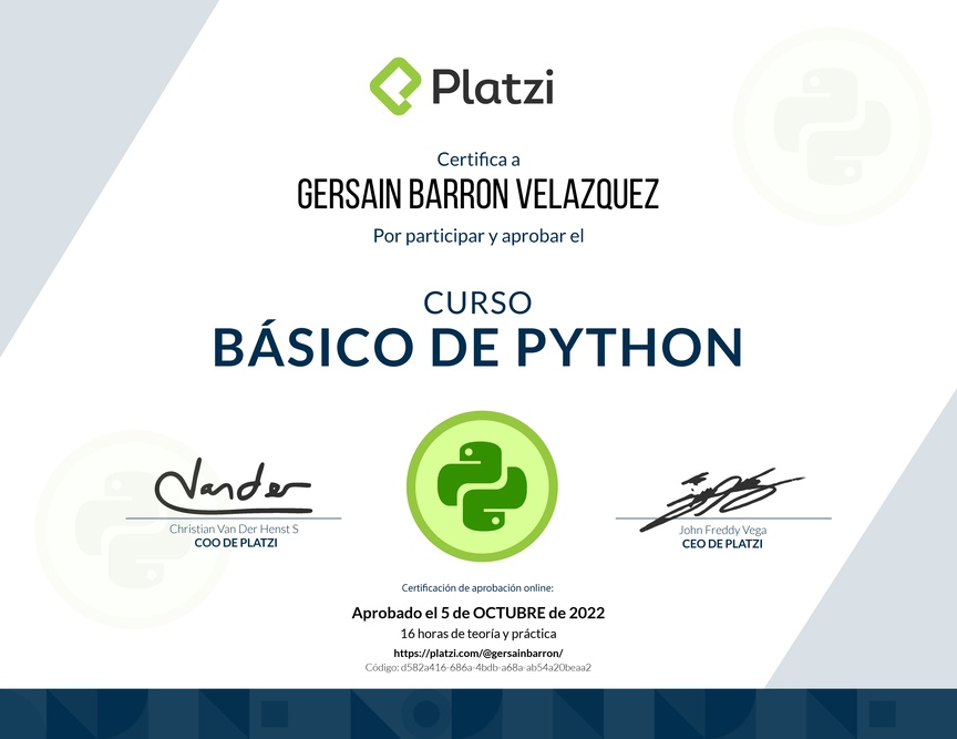 Diploma del Curso Básico de Python