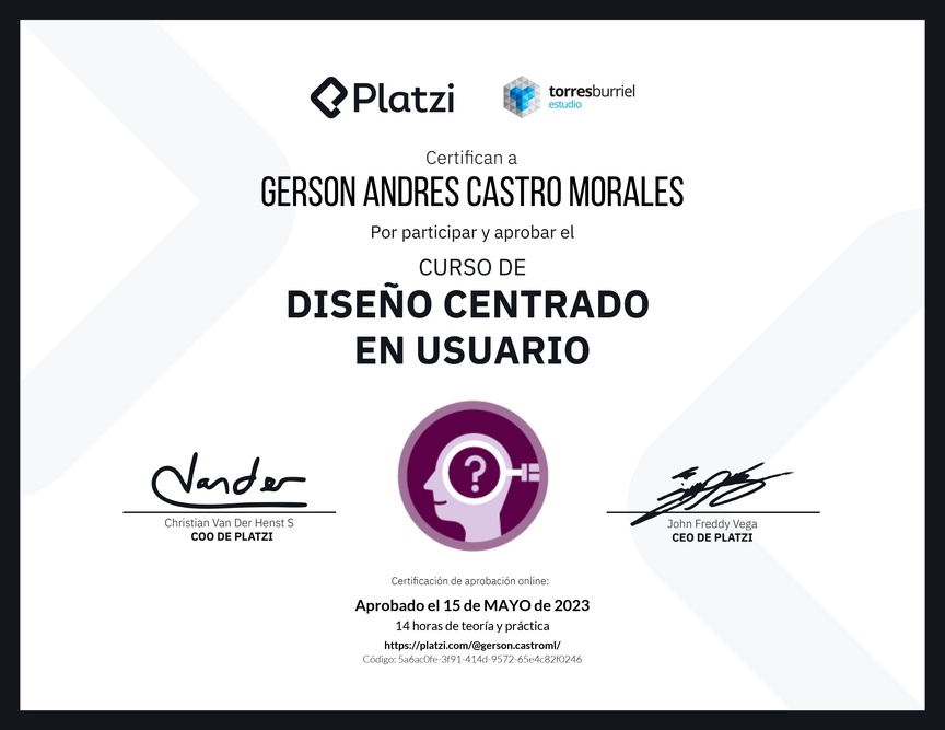 Diploma del Curso de Diseño Centrado en Usuario