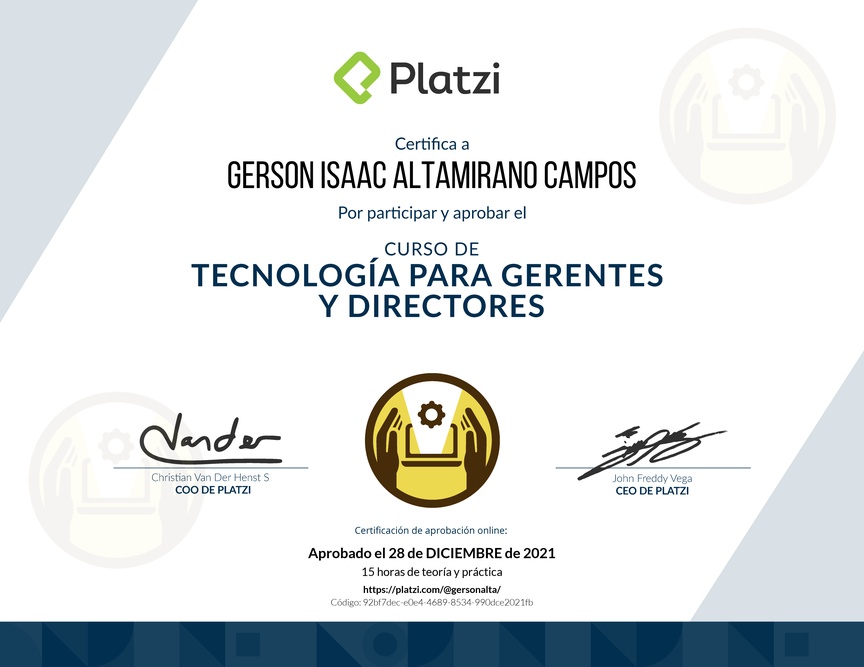 Diploma del Curso de Tecnología para Gerentes y Directores