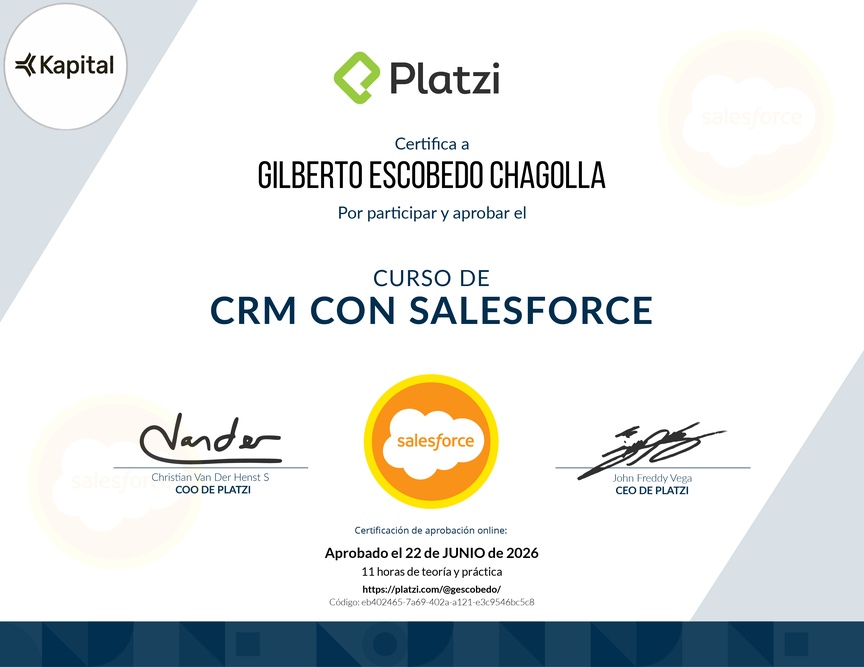 Diploma del Curso de CRM con Salesforce