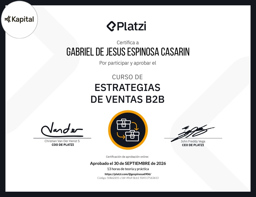 Diploma del Curso de Estrategias de Ventas B2B