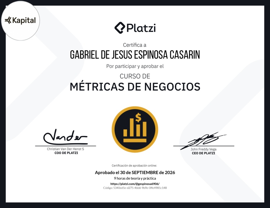 Diploma del Curso de Métricas Esenciales de Negocio