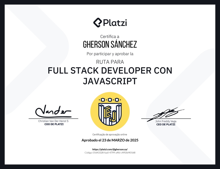 Diploma de la Ruta de Aprendizaje de Full Stack Developer con JavaScript