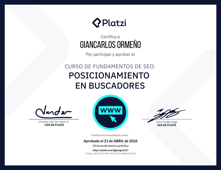 Diploma del Curso de Fundamentos de SEO y Posicionamiento Web