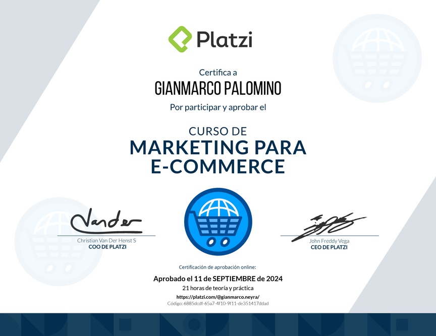 Diploma del Curso de Marketing para E-Commerce