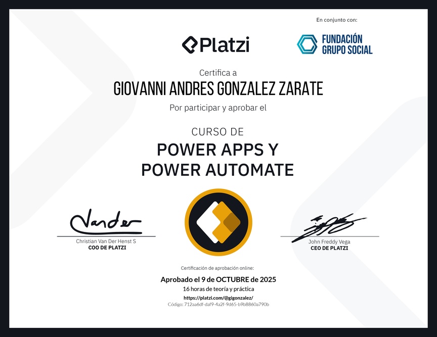 Diploma del Curso de Power Apps y Power Automate