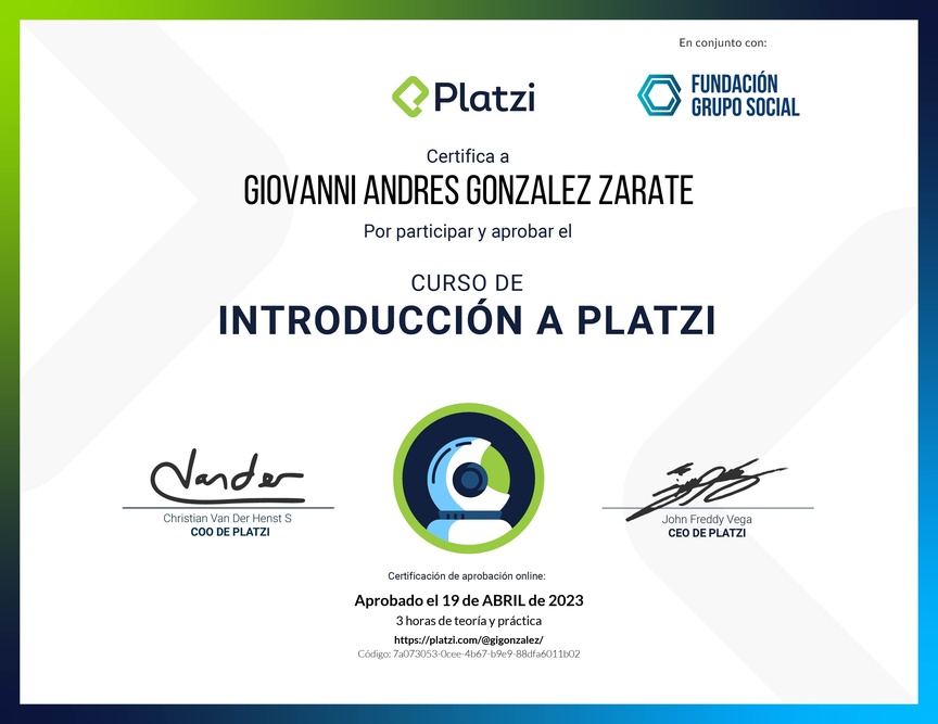 Diploma del Curso de Introducción a Platzi
