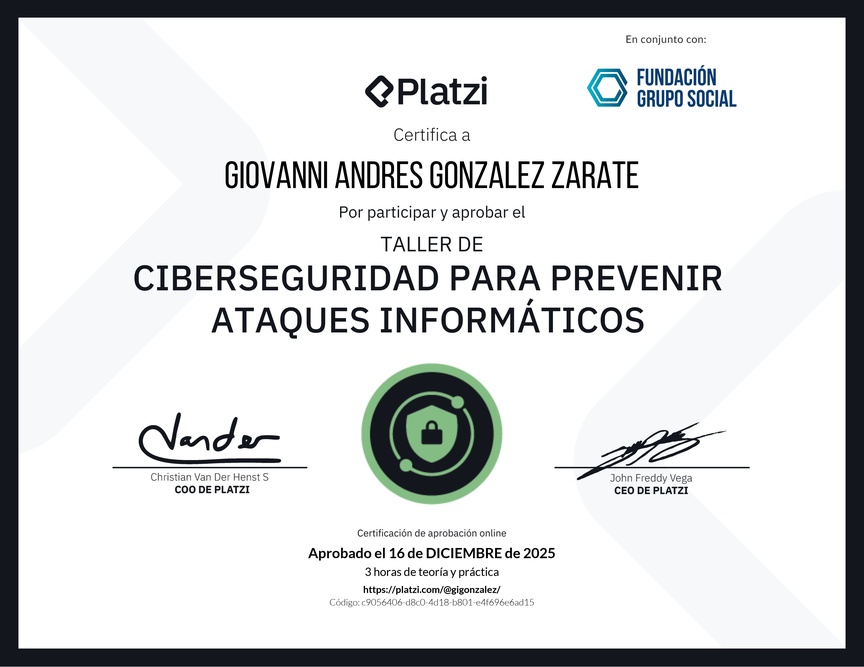 Diploma del Curso de Introducción a Ciberseguridad: Prevención de Ataques Informáticos