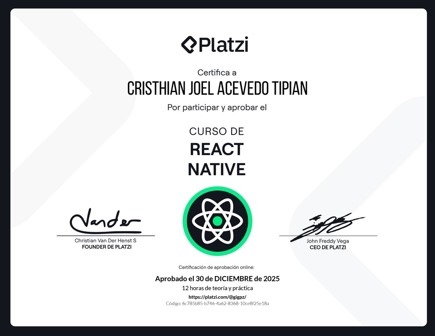 Diploma del Curso de Fundamentos de React Native